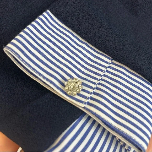 Sandro Gigi Blue Sandro Sheath Mini Dress w/ Striped Rhinestone Cuffs Medium - Picture 7 of 13